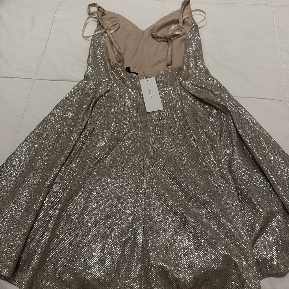 Aakaa Silver Backless Spaghetti Strap Dress